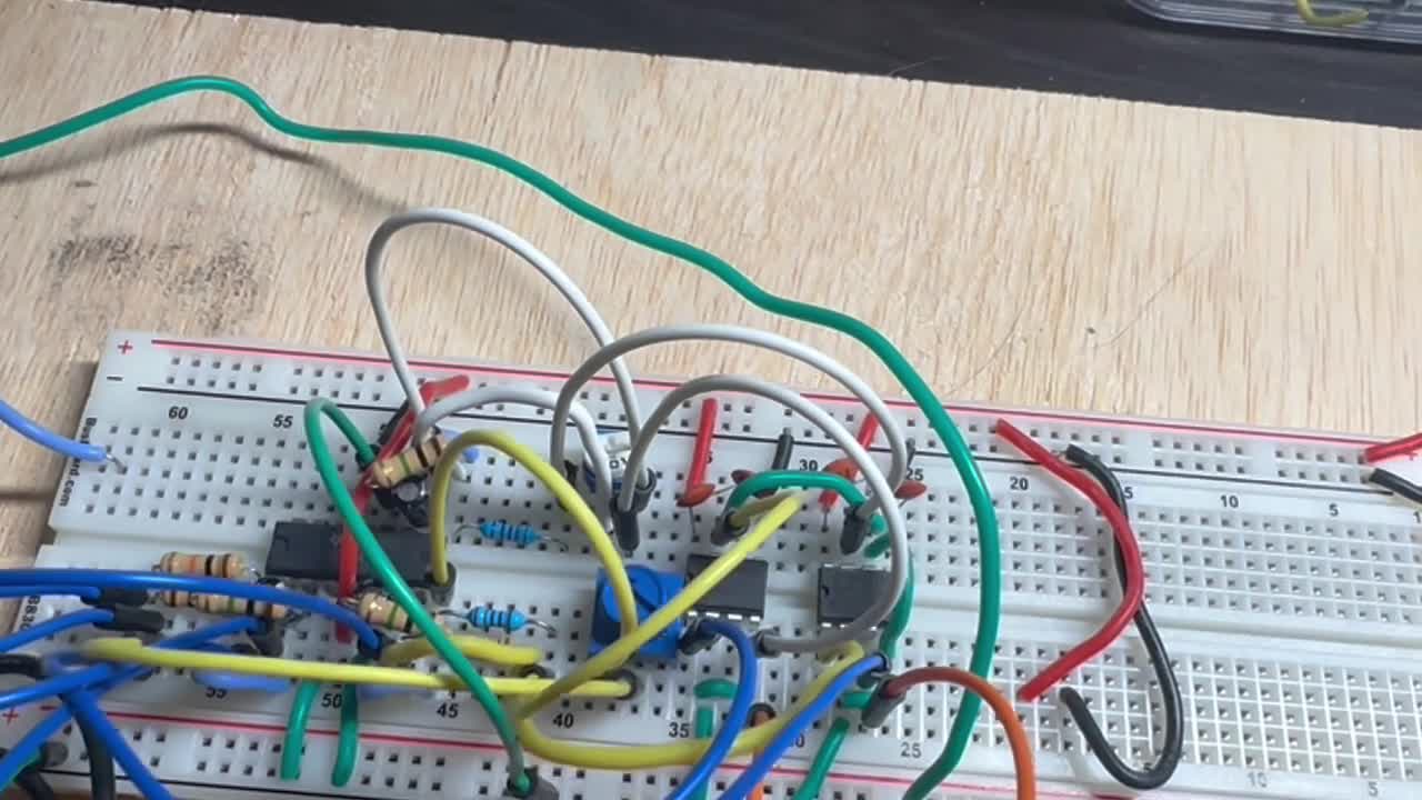Breadboard analog circuit implementing the Lorenz equations